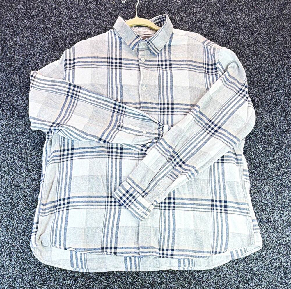 H&M Men's XL Gray/Blue/White Cotton Flannel Plaid L/S Button-Down Button-Up
